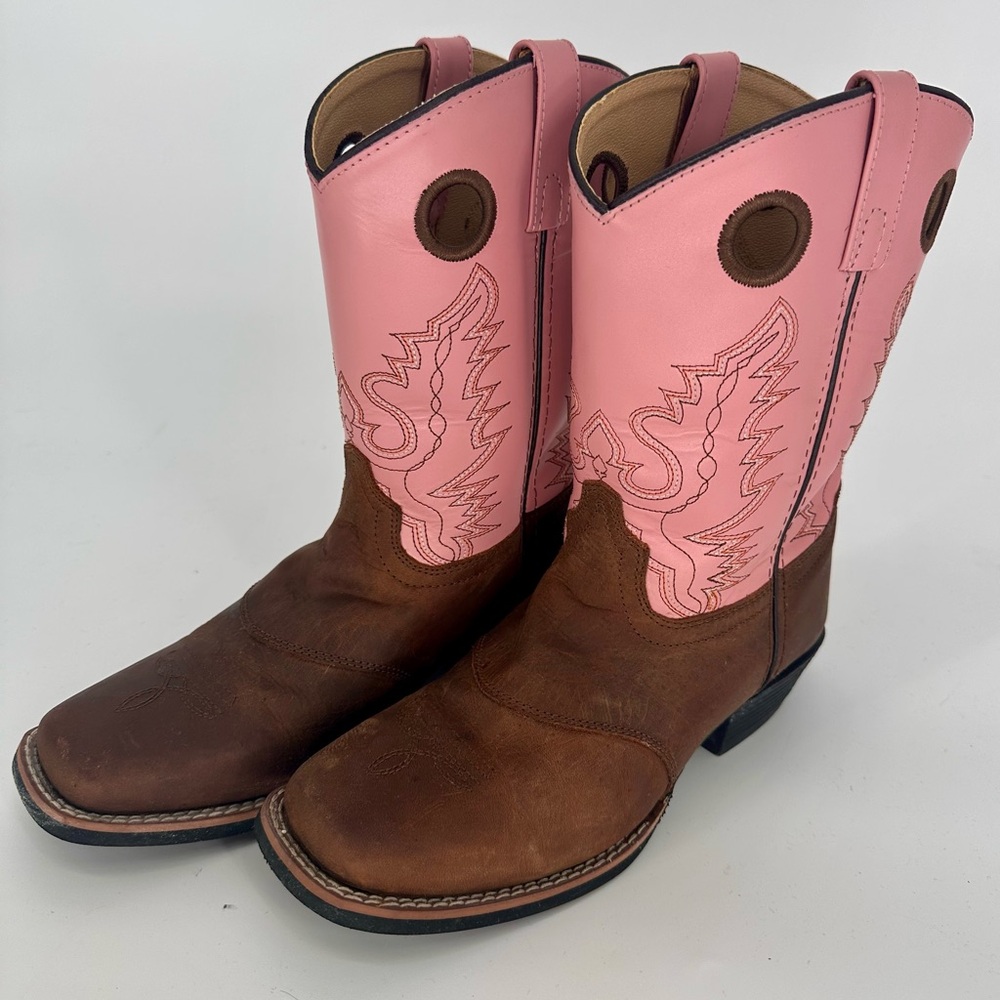 Smoky Mountain Leather Boots Women 6D Pink Brown Monterey Square Toe Western